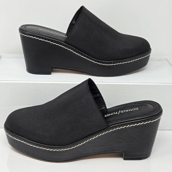 DONALD PLINER Black Mules Platform Wedge Textile Slides Womens 9 Shoes Clog Boho - Picture 1 of 10